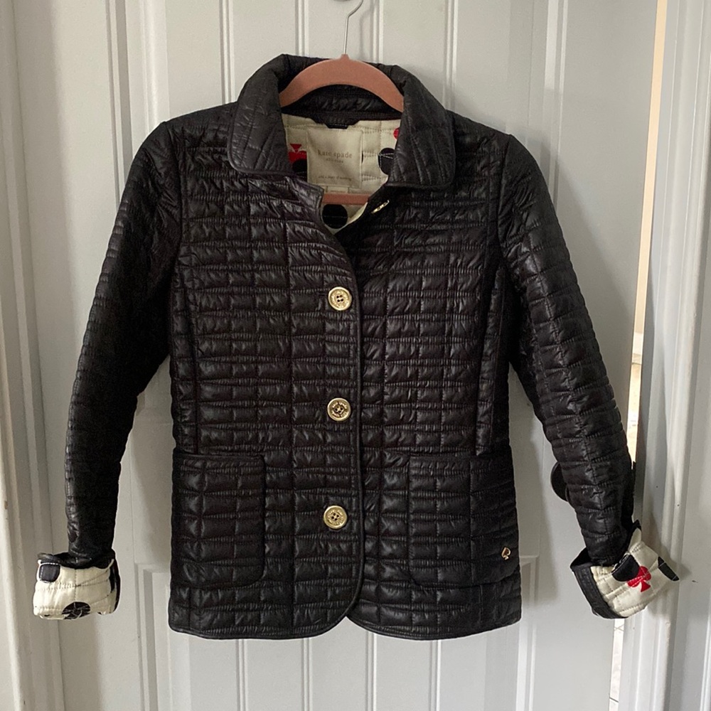 Kate Spade black quilted jacket with dot and spade lining Small